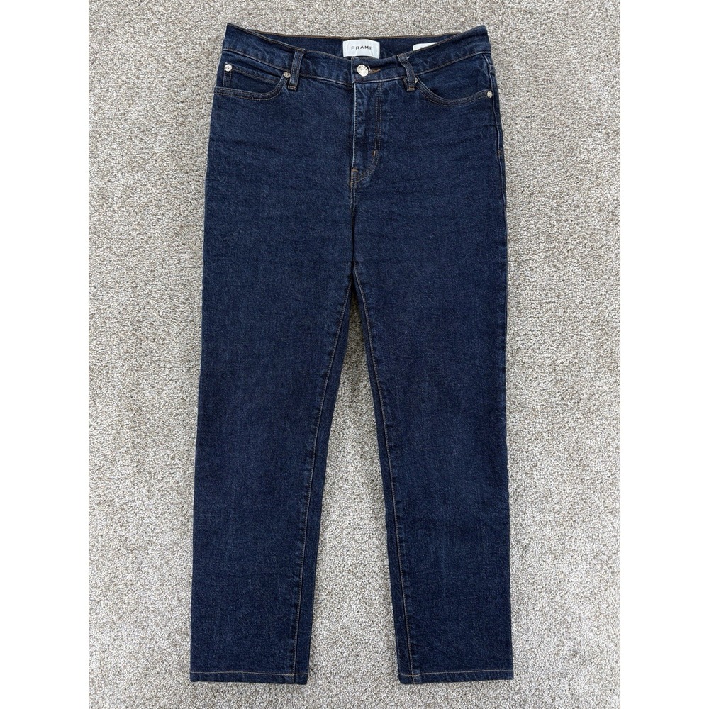 Frame Denim The Borrowed Boyfriend Jean in Taboo Women's 26 Blue High Rise Crop